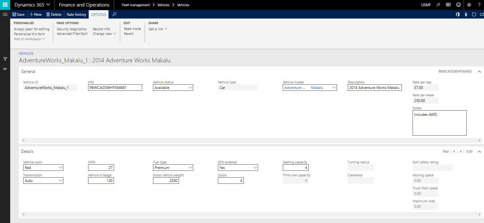 Fleet management Dynamics 365