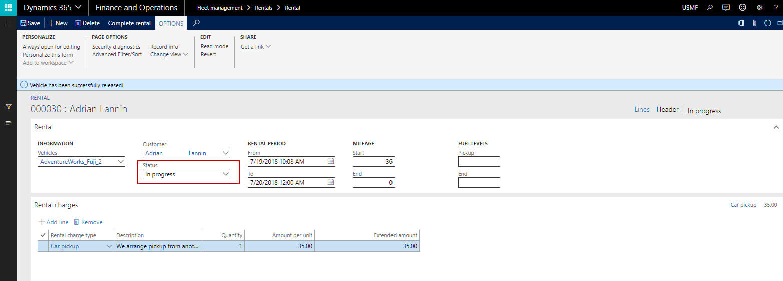 Fleet management Dynamics 365