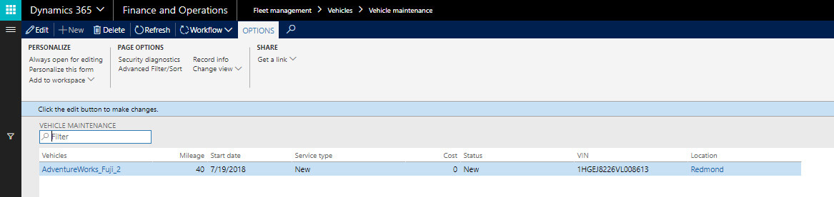 Fleet management Dynamics 365