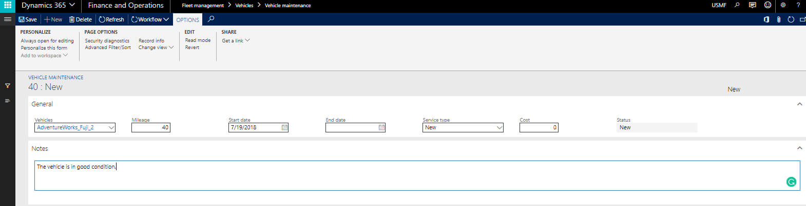 Fleet management Dynamics 365